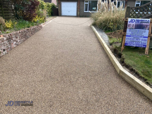 Resin Bound Driveway with Sleeper and Brick Border in Ashford