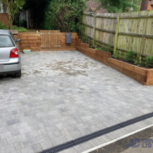 Block Paved Driveway with Sleeper Retaining Wall in Ashford, Kent
