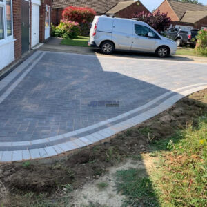 Charcoal Block Paved Driveway with Light Grey Border in Ashford,…