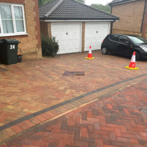 Autumn Gold Block Paved Driveway with Charcoal Borderline in Ashford,…