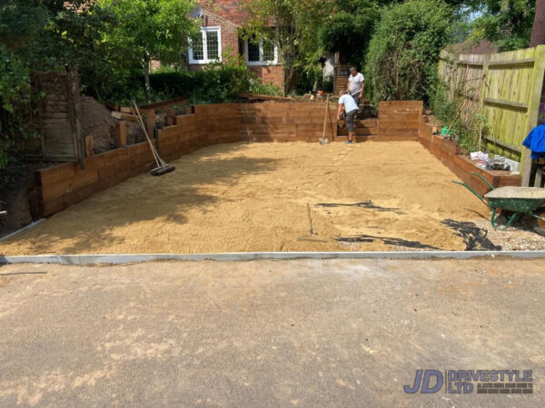 Tegula paved driveway with sleeper retaining wall in ashford kent 5.jpeg